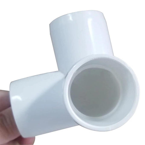 One Half Inch PVC Tee Fitting 3 Way Elbow Connector Furniture Grade 90 Degree Side Outlet for DIY projects, close-up view.
