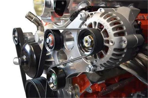 Boss Level Billet Alternator Bracket Kit For Lt And Ls Trucks Built Tough Aluminum Top Driver Mount For 4.8L 5.3L 6.0L Gm Engine Swap Project Made In Usa installed on engine with idler pulleys and belts.