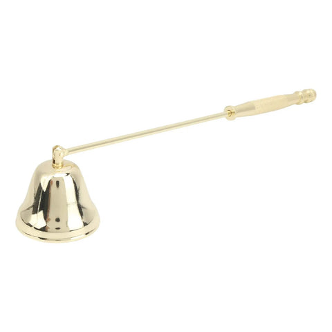 Slick Stainless Steel Candle Snuffer With Ergonomic Long Handle And Hassle Free Wick Control For Tapered Dinner Candles And Fresh Home Decor Setup In Classic Gold Finish, detailed view.