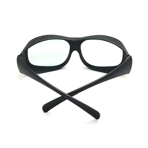 Top Shelf Heavy Duty Infrared Laser Safety Glasses Locking Down Your Sight During Holmium And Thulium Work 1900 To 3000Nm OD4 Protection shown from the front with a sleek black frame.