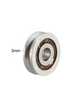 Rock-Solid 623VV V-Groove Ball Bearings at 3X10X3MM size shown from the side with a 3mm thickness for guide pulleys.