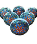 Flat Out Gorgeous Hand Painted Ceramic Drawer Knobs And Snazzy Floral Cabinet Pulls With Vibrant Blue Red Green Designs For Kitchen Bathroom Furniture Upgrades Set Of Six - close-up view of ornate ceramic drawer knobs.