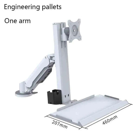 Flex Your Home Office Game With This Rock Solid White Single Arm TV Mount Featuring Effortless Air Pressure Height Adjustment Instant Lock Swivel Bracket And Integrated Keyboard Mouse Tray For Zero Hassle Comfort And Clean Cable Setup - white single arm TV mount with one arm design.