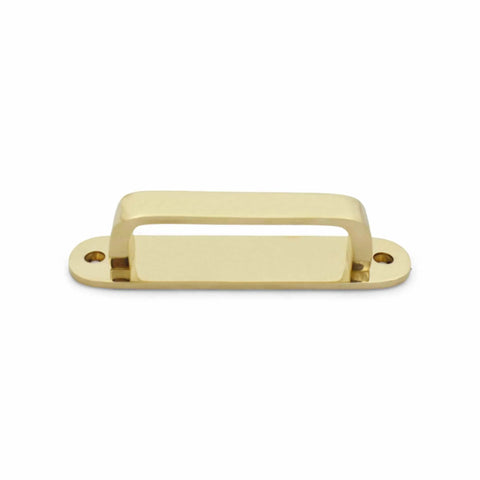 Solid Brass Cabinet Pull With Backplate, 6.5 Inch L-Shaped Handle In Polished Unlacquered Finish, front view.