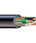 100 Foot 10 AWG 3 Conductor SOOW Power Cord Built Tough Flexible Outdoor Cable Pro Grade Workhorse For Hardworking Crews And Weekend Warriors Rated 600 Volt Black showing color-coded copper wires in tough rubber sleeve.
