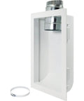 Recessed 4 Inch Dryer Vent Box Wall Mount Space Saving Venting Solution shown with polystyrene frame and metal adapter
