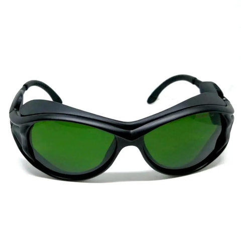 Pro Grade IPL Laser Safety Eyewear For Aesthetic Techs And Spa Pros OD Five Wide Specter Guard with green lenses.