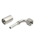 304 Stainless Steel Imperial C Fittings Flat Crimp Hose Fittings With Female Thread For Oil Hose Thirty Eight Inch To One Point Five Inch C Degree 29611 Heavy Duty Industrial Grade, angled view with crimp sleeve