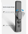 Full Automatic Smart Fingerprint Door Lock With App Remote Unlock Digital Password Zinc Alloy Build showing quick escape design with twist unlock mechanism.