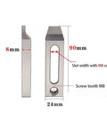 Dimensions of stainless steel jig holder and clamp tool for CNC wire EDM machines with M8 compatibility details.