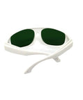Heavy Duty Laser Safety Glasses, Big Time Telecom And Nd:Yag Diode Eye Protection, green lenses and white frame design.
