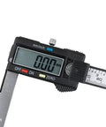 Close-up of KKIUUUYTGT External Groove 150 Inner Hole Internal Measuring Caliper displaying digital screen in millimeters.