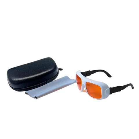 Top Shelf Laser Safety Goggles With Hardcore Ultraviolet And Green Laser Defense Featuring OD5 Optical Density Across Excimer Argon Ranges, with carrying case.