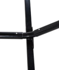 Close-up of heavy duty steel hammock stand connections, black finish. Heavy Duty Steel Hammock Stand For Two Peeps, Portable Outdoor Frame With Hooks.