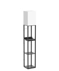 Three Tier Floor Lamp With Shelves For Living Room Black Finish With 11W LED Bulb And Dual USB Ports Plus A Power Outlet