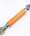 Badass Window Roller With Wooden Handle For Screen Window Seals And Rubber Strips Double Head Pressure Wheel, close-up of tool.