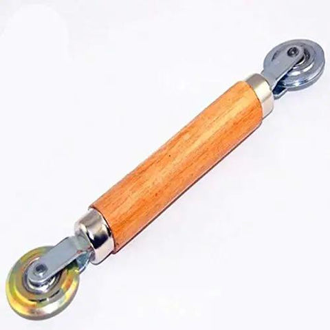 Badass Window Roller With Wooden Handle For Screen Window Seals And Rubber Strips Double Head Pressure Wheel, close-up of tool.