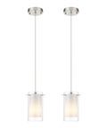 Dual Glass Pendant Lights 2 Pack With Brushed Nickel Finish adjustable hanging fixtures with clear and frosted glass shades.