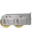 Runs Like A Dream Heavy Duty Sliding Door And Window Pulleys Featuring Dual Bearings Stainless Steel Roller Hardware shown from above with gold wheels.