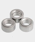 M12 X 1 Self Clinching Nuts 10 Pack Round Head Rivet Bolts Carbon Steel Galvanized Metal Sheet Fasteners showing three nuts.