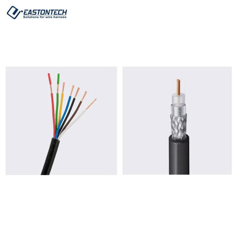 Precision Rotary Wire Stripping Machine That Eats 8mm2 Cables Like Butter Auto Coaxial Peeler with exposed wires and coaxial cable.