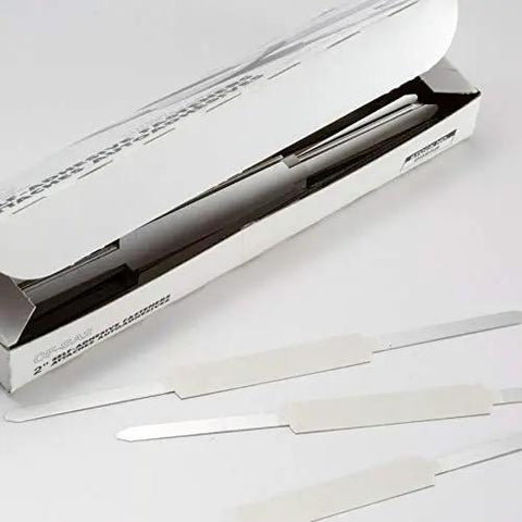 Self Adhesive Prong Paper Fasteners With A Classic Matte Steel Finish. 100-pack in box with matte silver prongs.