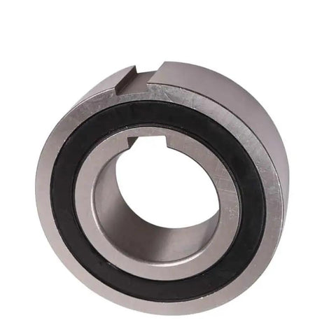 Five Piece Set Of Badass One Way Ball Bearings 12x32x10mm With Keyway Sprag Clutch Backstop Mechanism, close-up view of a steel bearing