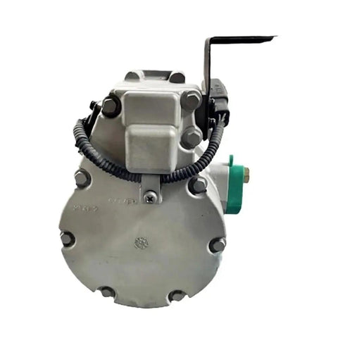 Premium Air Conditioning Compressor Direct Replacement For Kia Niro Plug In Hybrid 1.6L 2018 Through 2021 front view with green and black fittings.