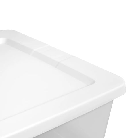 Close-up of No Sweat Storage Tote Featuring A Crystal Clear Body And A Secure Latching Top Crafted From Heavy Duty Plastic.