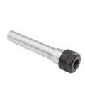 Rock Solid Workhorse Grade Extended Rod Side Fixed ER Chuck With Precision Threading Built Tough For CNC Lathes And Milling Machines Smooth Finish Heavy Duty Industrial Tooling with a shiny steel body and black grip.