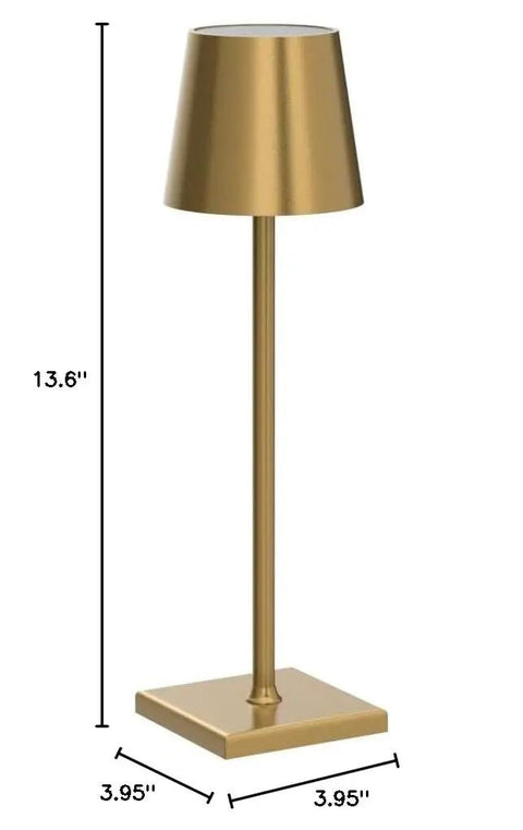 13 Inch Aluminum Cordless Table Lamp With 5200mAh Battery, USB C Rechargeable, 3 Way Dimmable Touch Light, Gold Finish