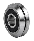 Top Shelf 3 8 Inch V Groove Roller Bearings 8 Pack Rubber Sealed Chrome Steel Line Track Caster Wheel close-up showing smooth surface.