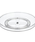 Slick Rotating Lazy Susan Turntable Spinner Fully Swiveling 11.5 Inch Clear Plastic Round Organizer base with smooth design.