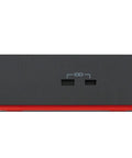 Universal USB C Docking Station With 90W Fast Charging And 4K Dual Screen Output Paired With Rugged Monitor Arm Stand front view showing USB ports.