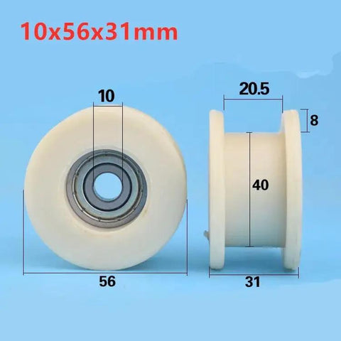 Single H Profile Nylon Guide Wheel Pulley With Built Tough 608 Bearing For Emergency Door Track Heavy Duty 10X56X31Mm side view showing dimensions.