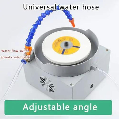 Adjustable Wet Bench Sander Equipped With Heavy Duty Diamond Grinding Discs And Smart Water Cooling For Effortless Metal Sharpening And Jade Polishing That Runs Like A Dream On Any Tough Project with universal water hose and speed controls.