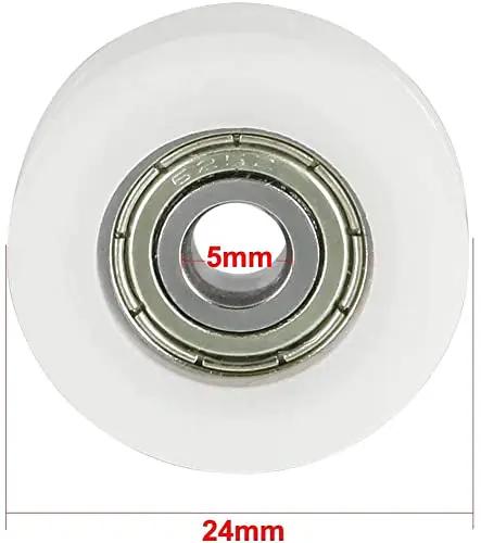Premium V Groove Bearing Pulley Wheel Rock Solid Ball Bearing Rail System White 5X24X7MM view showing 5mm bore and 24mm diameter.