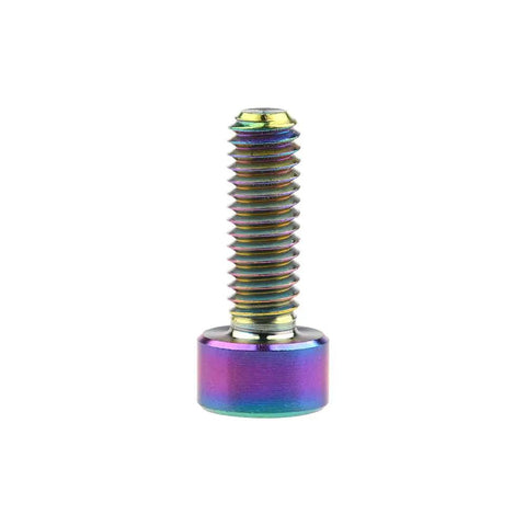 Rock Solid M4 X 12 Millimeter Titanium Socket Head Cap Screws showing colorful finish, hex socket design for custom hot rod hardware.