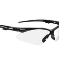 Heavy Duty Anti Fog Safety Glasses With Clear Impact Resistant Lenses And A Sleek Black Half Frame side view of safety glasses.