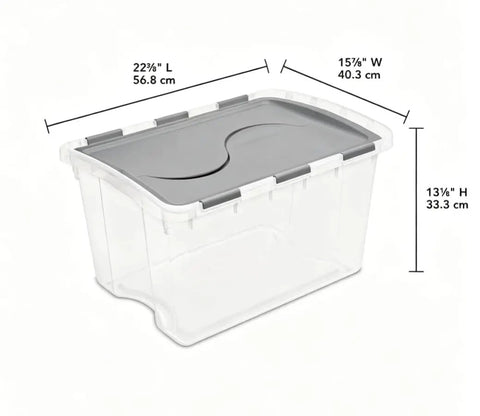 Top Shelf 2 Pack Of 48 Quart Stackable Storage Bins With Clear Plastic Flip Hinge Lids And Gray Finish, 22.5" L storage container.