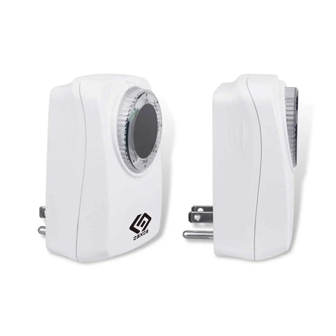 Two Pack Indoor Light Countdown Timer With Grounded Outlet For Home Lighting Small Appliances And Holiday Decor Set viewed from multiple angles.