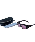 Top Shelf Laser Safety Glasses With Near Infrared Protection Blocking 740 Nm To 850 Nm Featuring Od5 Plus And Od6 Plus Ratings with case and cleaning cloth.