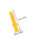 Single yellow ribbed plastic wall anchor with measurements, part of 200 Pack Yellow Plastic Wall Anchors Kit Self Drilling Ribbed Anchors.