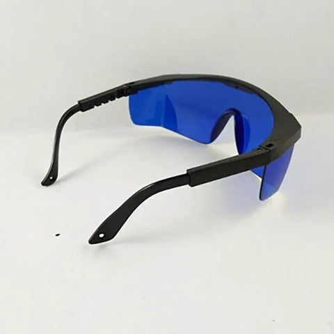 Top Shelf Laser Safety Glasses With Blue Tint Lenses Blocking 190Nm To 540Nm Rays superlightweight design with black soft plastic shell.