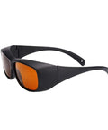 Professional Grade Kickass Laser Safety Glasses With Hella Od5 Plus Eye Defense Across One Hundred Ninety To Eleven Hundred Nanometer Wavelength Range For Spa Studios And Beauty Clinics In Classic Orange Lens, side view