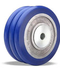 Heavy Duty Triple Wheel Caster 8 Inch Polyurethane On Aluminum Core Industrial Swivel Casters showing a blue polyurethane wheel.