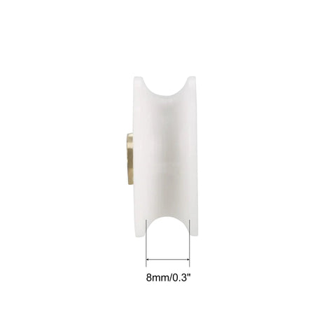 Premium Nylon Pulley Wheel Rollers 12 Pack For 5Mm Rope Cables showing a side view of a white nylon pulley measuring 8mm.