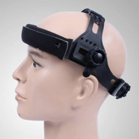 Real Deal OD7 Rated Laser Safety Face Shield For Fiber Optic And Handheld Welding Work With Wide Clear Sight double-layer lens helmet side view.