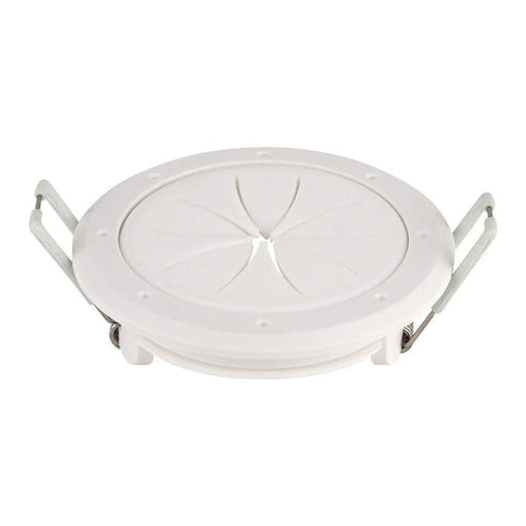 Front view of white 2-inch Spring-Lock cable pass port, electronics accessory by Amazon.