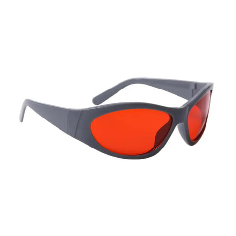 Badass Laser Safety Eyewear With Heavy Duty OD7 Protection For Ultraviolet And Green Laser Exposure Featuring Crystal Clear Lenses and wide coverage side view.